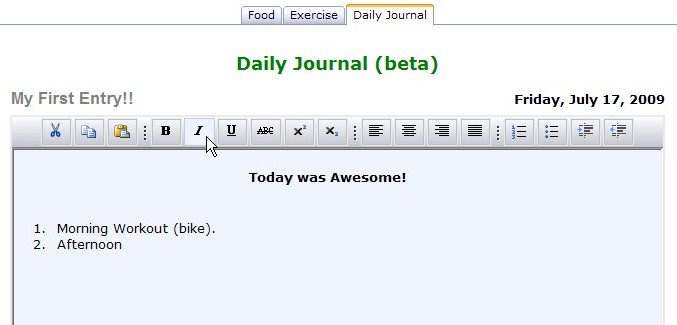 Access your Daily Journal through the Main Calorie Counter.